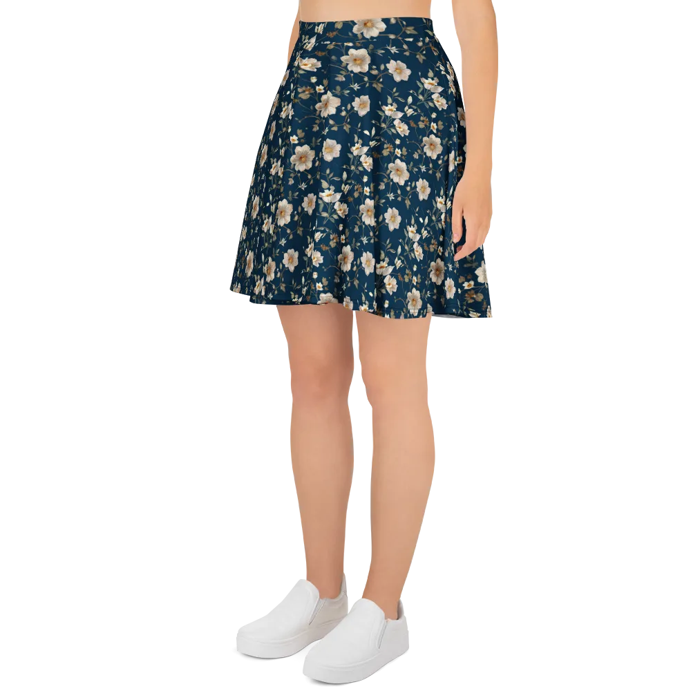Navy Garden Reverie on Skater Skirt — Left