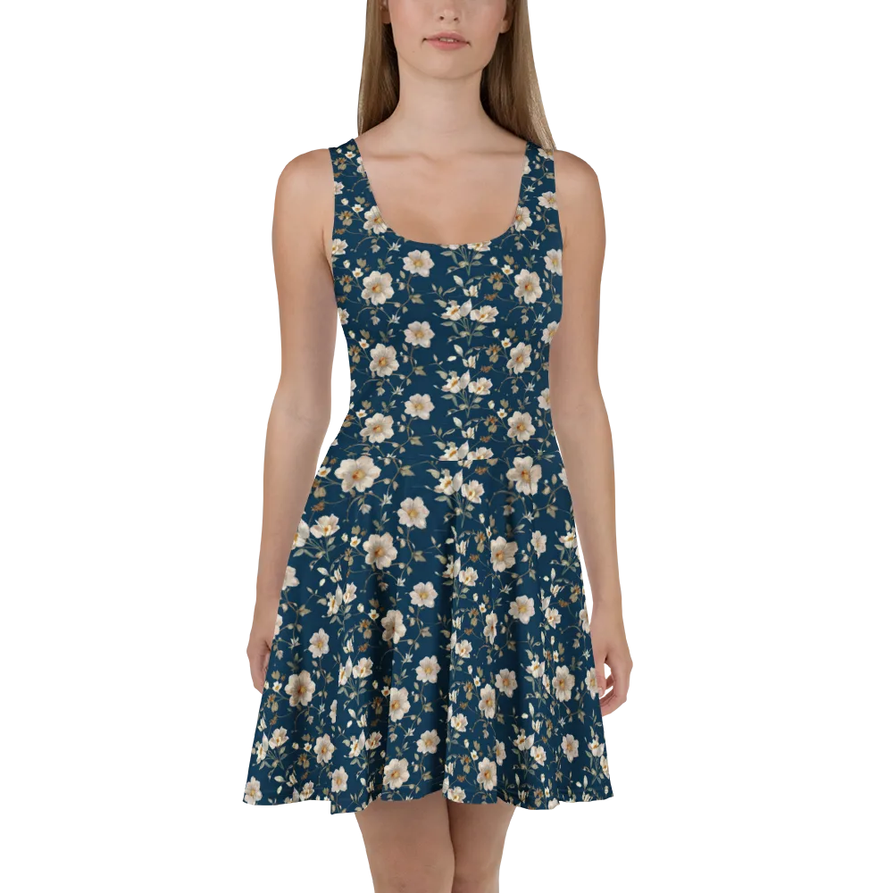 Navy Garden Reverie on Skater Dress — Front