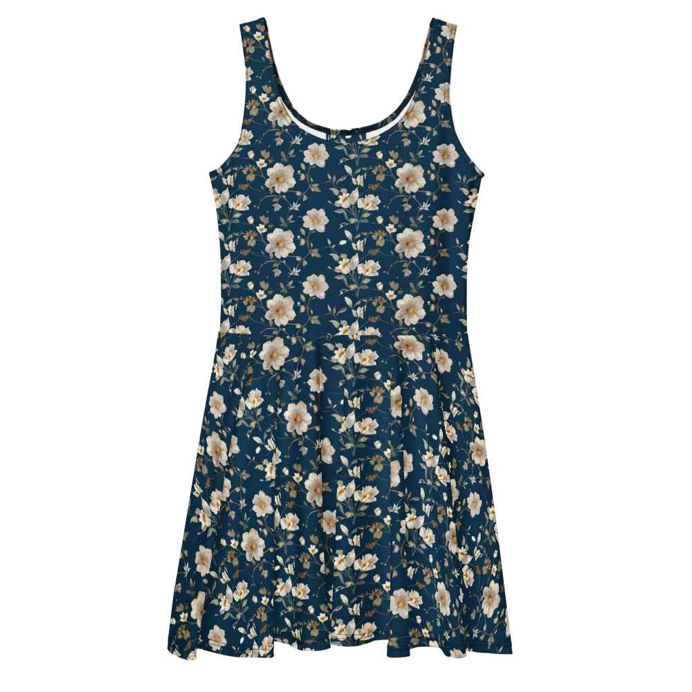 Navy Garden Reverie on Skater Dress — Front