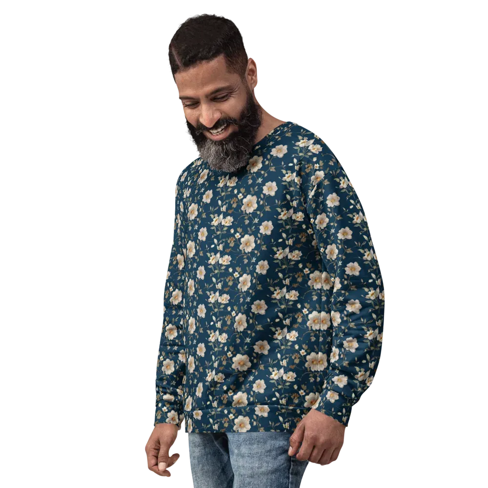 Navy Garden Reverie on Sweatshirt — Left Front