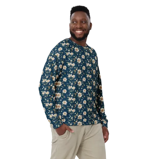 Navy Garden Reverie on a Sweatshirt