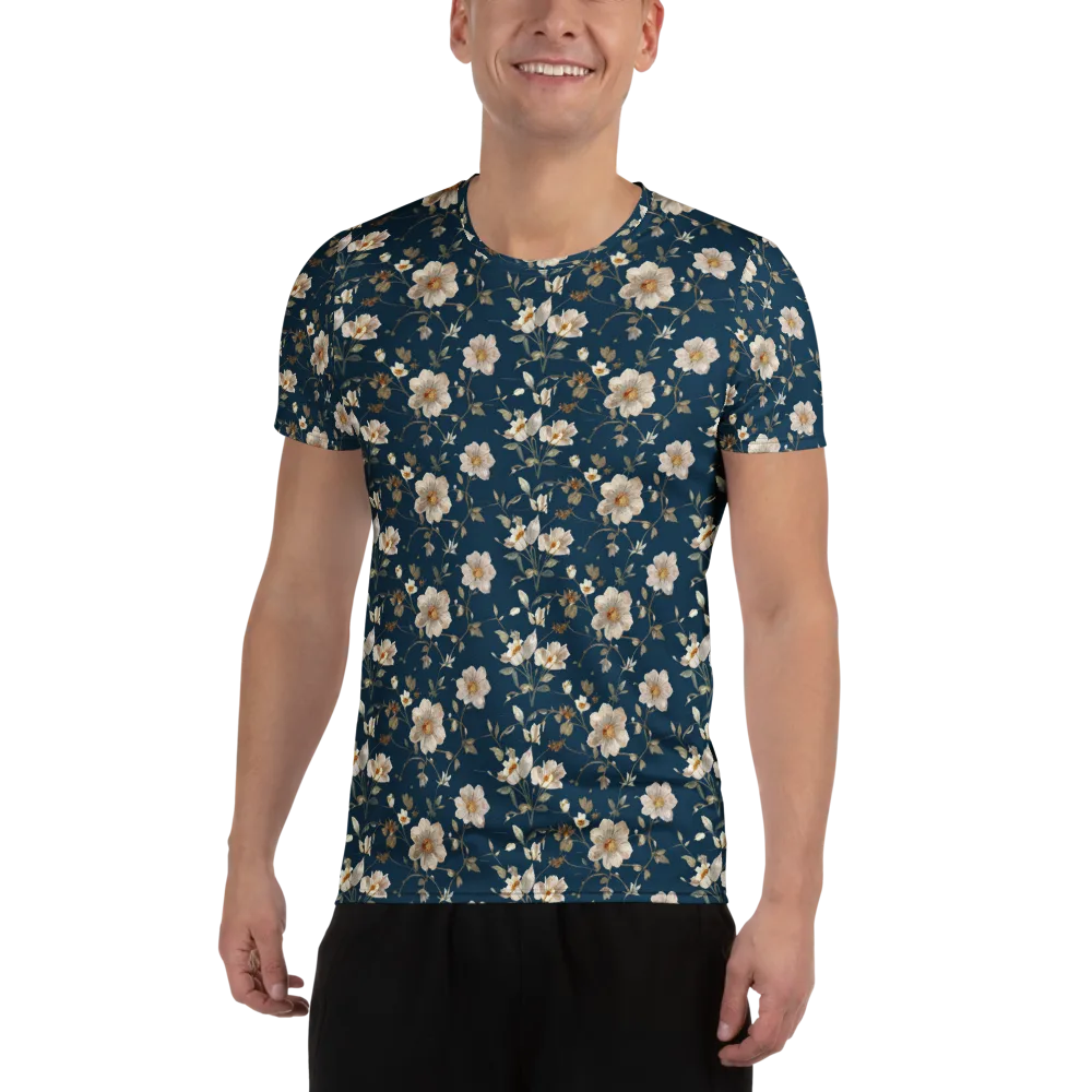 Navy Garden Reverie on Men's Athletic T-Shirt — Front