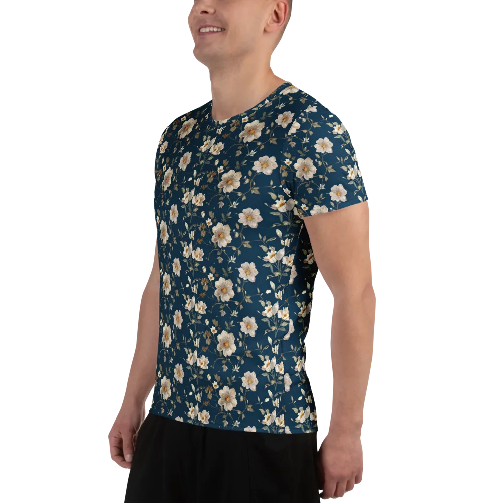 Navy Garden Reverie on Men's Athletic T-Shirt — Left