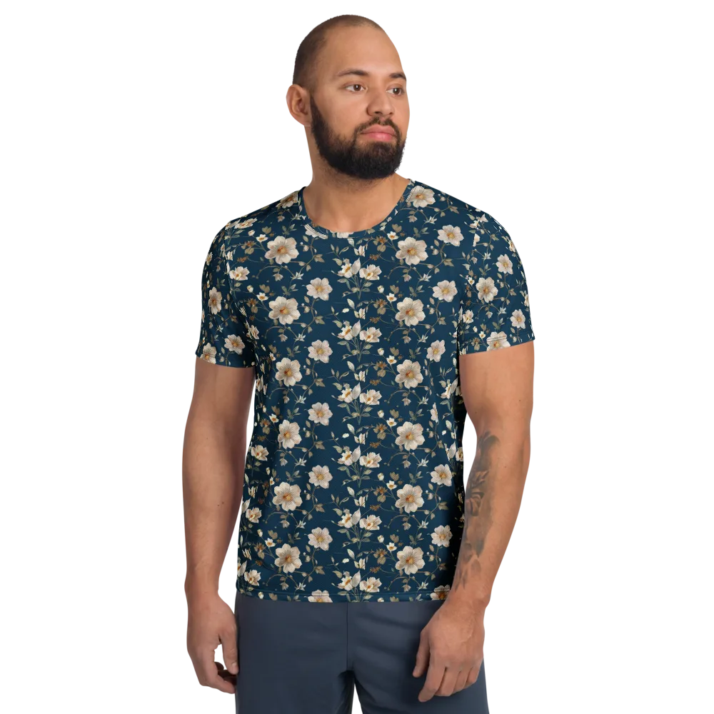 Navy Garden Reverie on Men's Athletic T-Shirt — Front