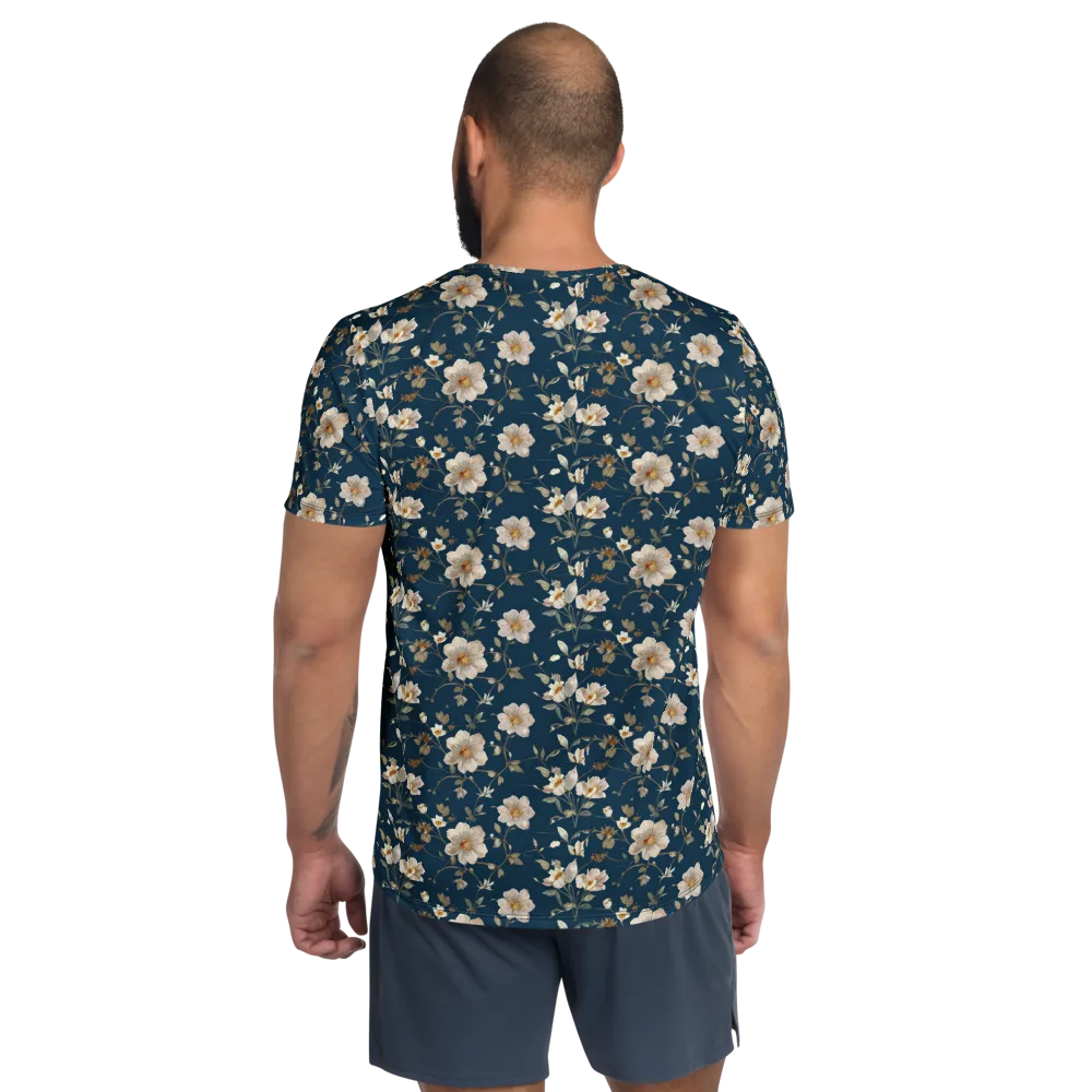 Navy Garden Reverie on Men's Athletic T-Shirt — Back