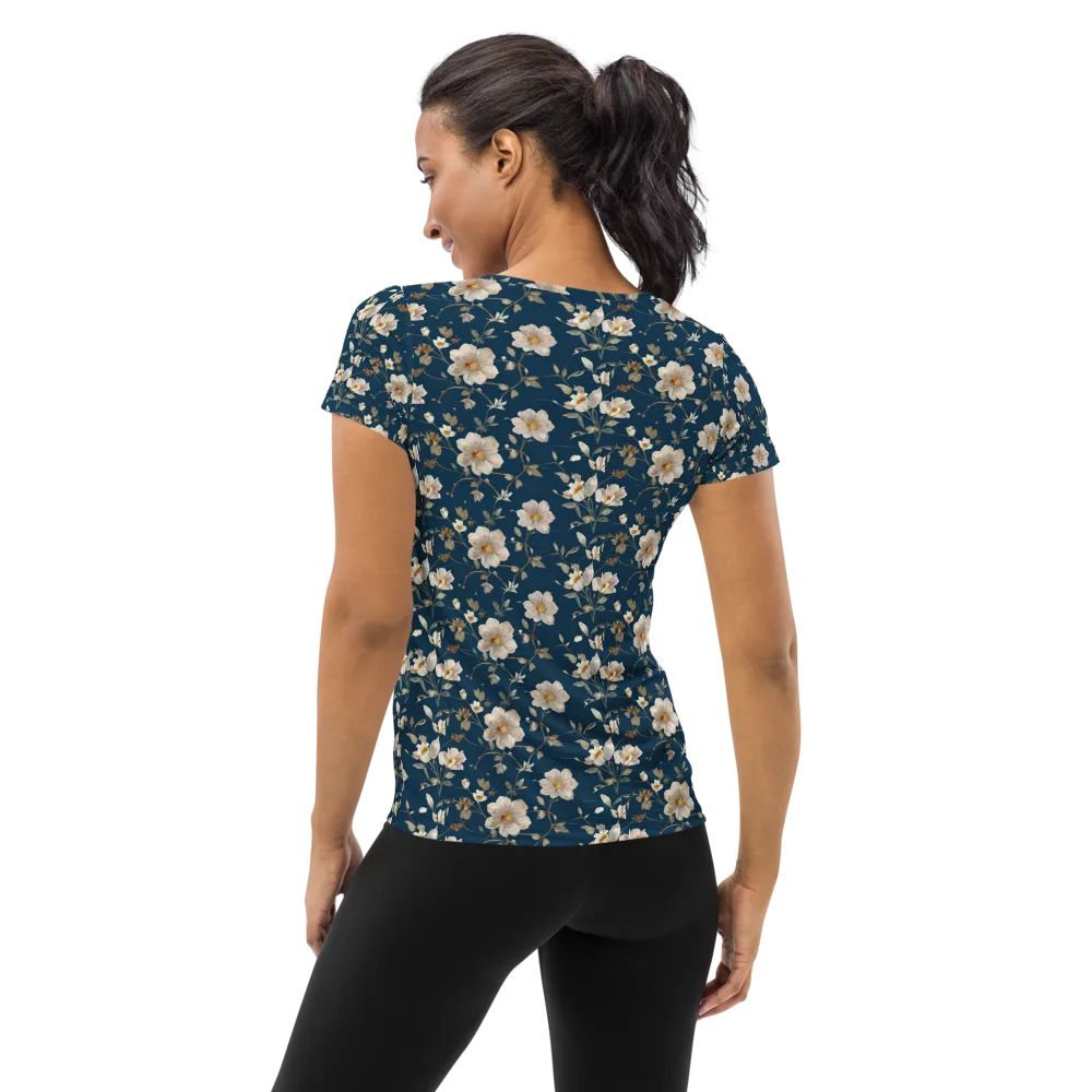 Navy Garden Reverie on Women's Athletic T-Shirt — Back