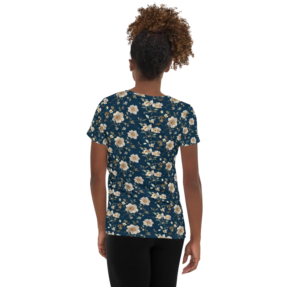 Navy Garden Reverie on Women's Athletic T-Shirt — Back