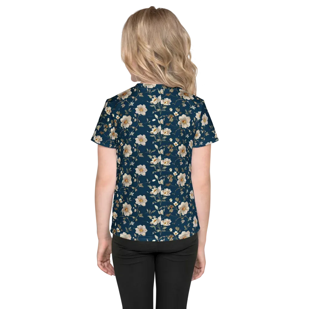 Navy Garden Reverie on Kids Crew Neck T-Shirt — Back