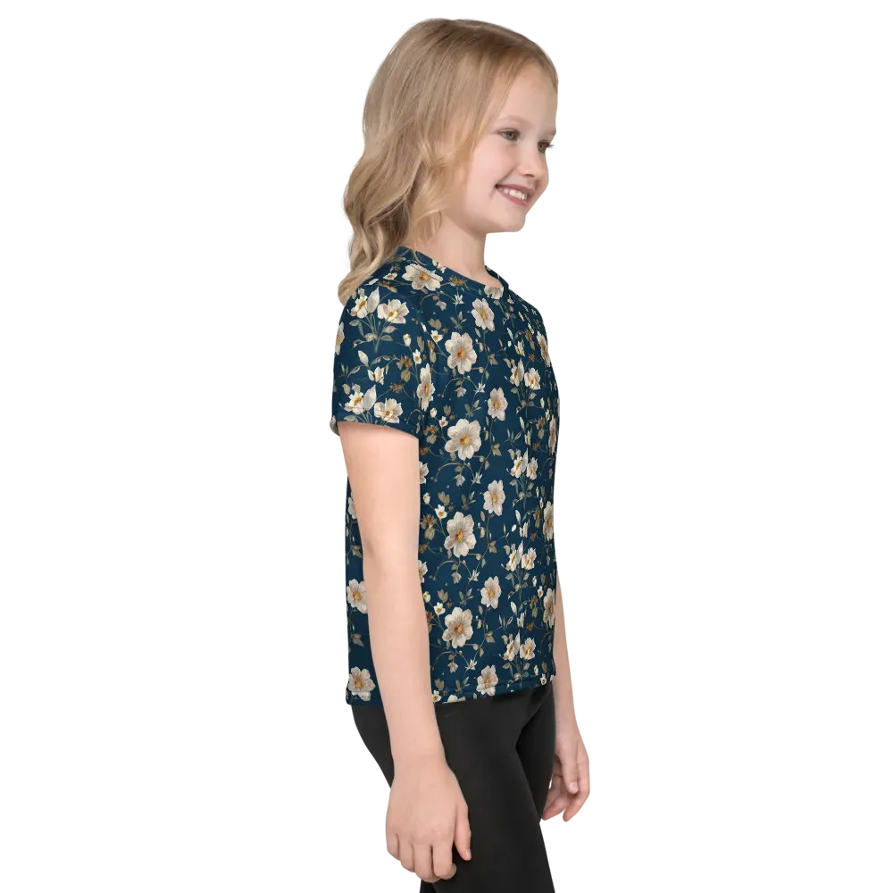 Navy Garden Reverie on Kids Crew Neck T-Shirt — Right