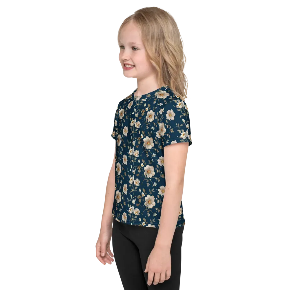 Navy Garden Reverie on Kids Crew Neck T-Shirt — Left