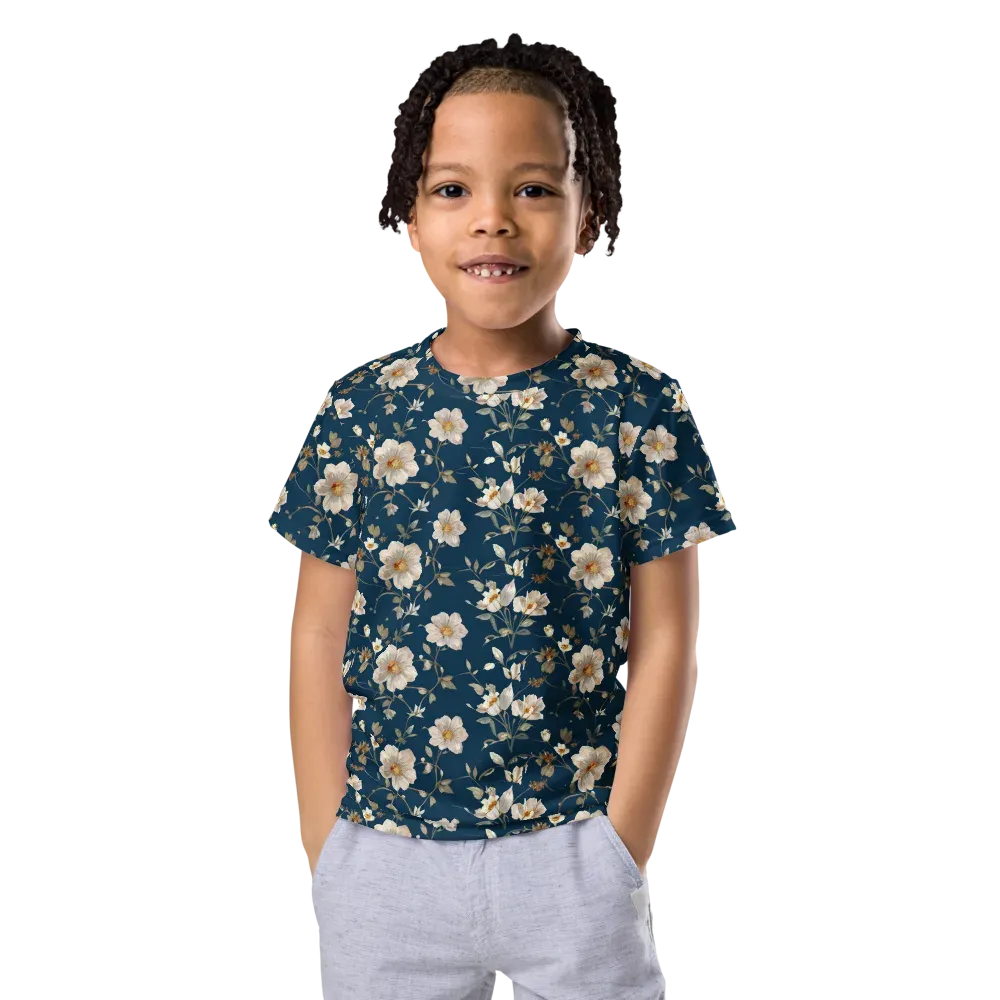 Navy Garden Reverie on Kids Crew Neck T-Shirt — Front