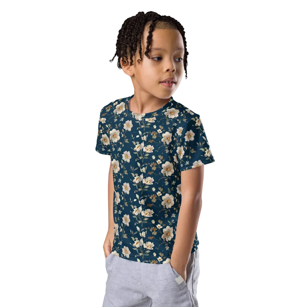 Navy Garden Reverie on Kids Crew Neck T-Shirt — Left Front