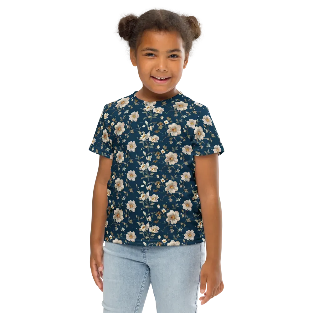 Navy Garden Reverie on Kids Crew Neck T-Shirt — Front