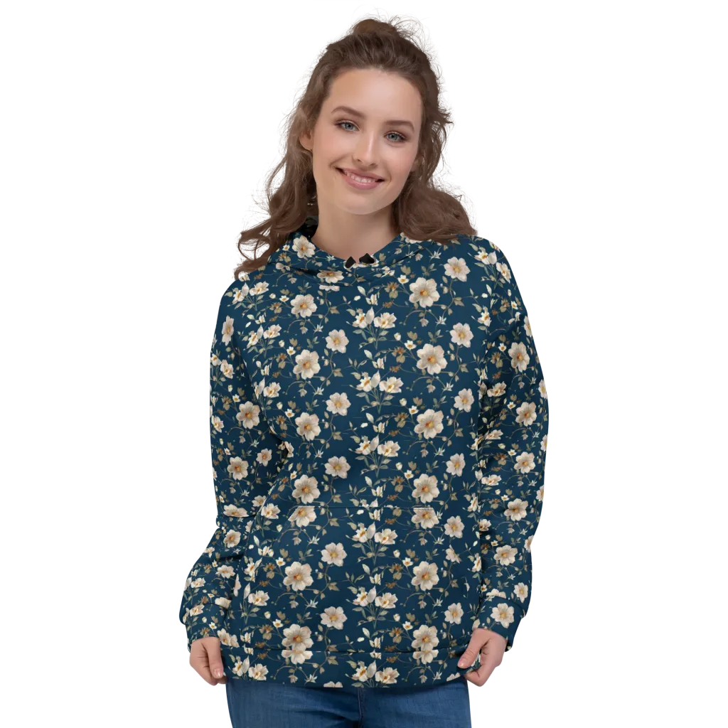 Navy Garden Reverie on Hoodie — Front