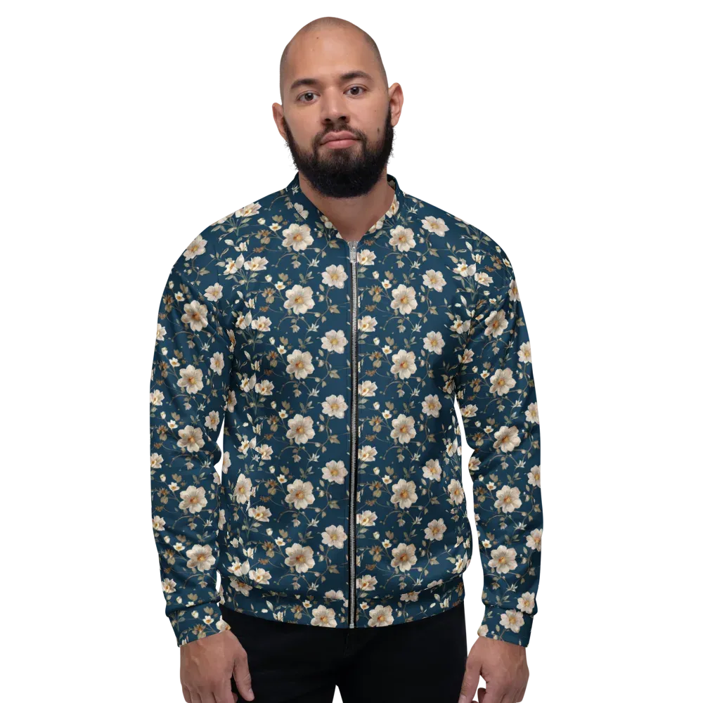 Navy Garden Reverie on Bomber Jacket — Front