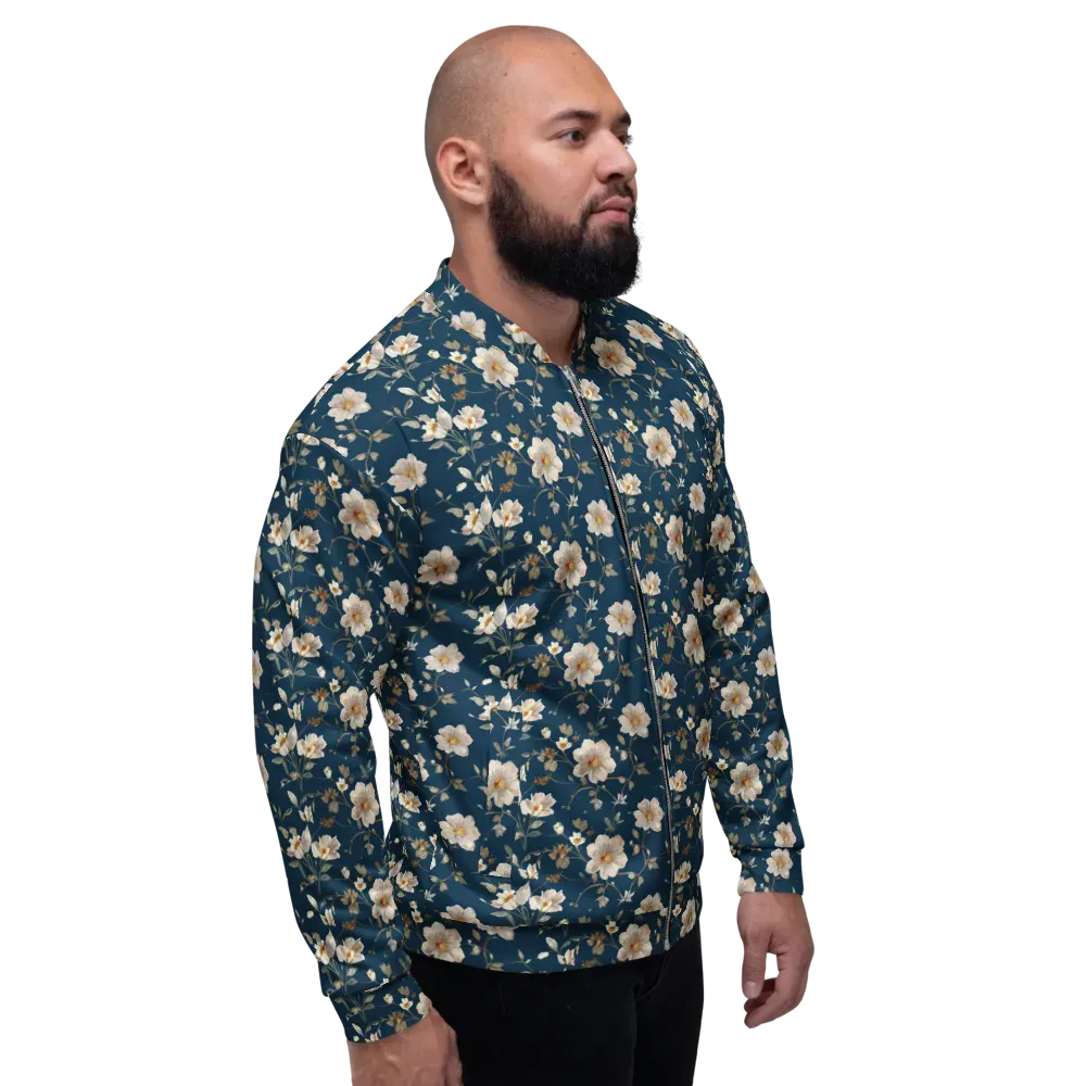 Navy Garden Reverie on Bomber Jacket — Right