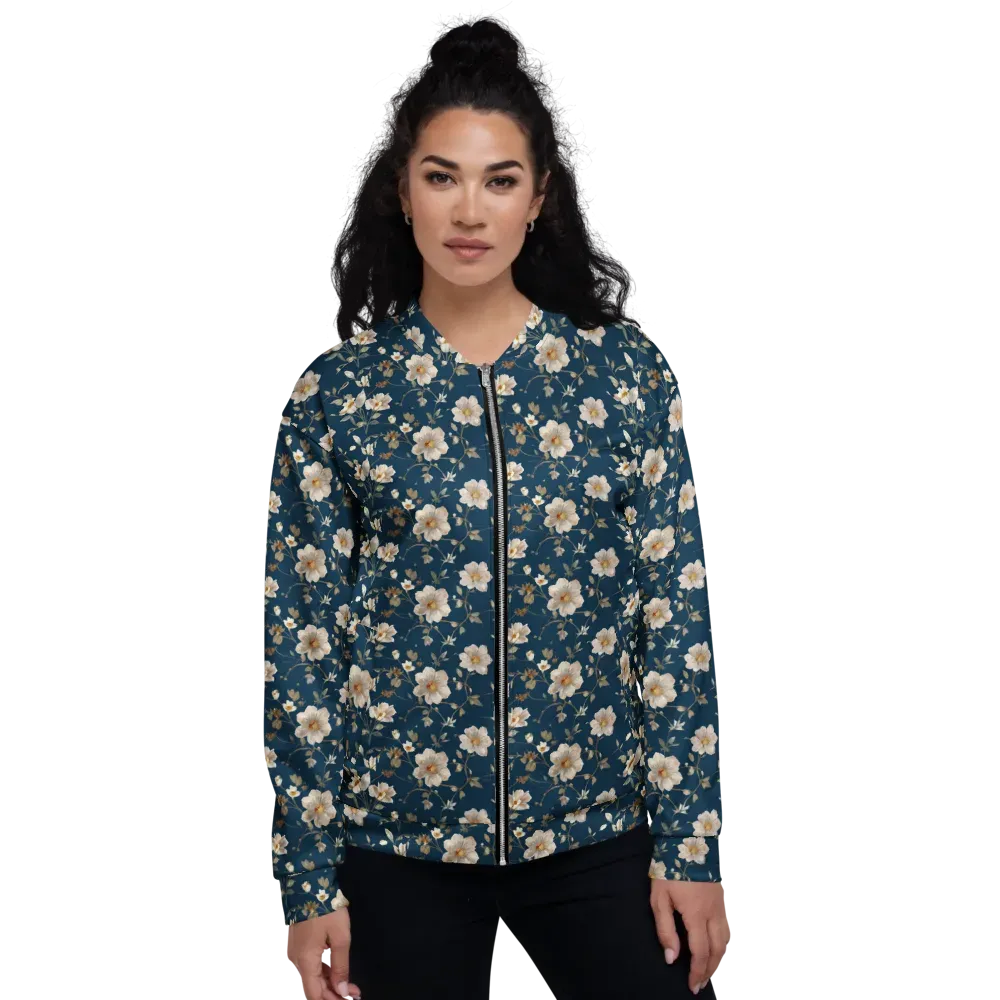 Navy Garden Reverie on Bomber Jacket — Front