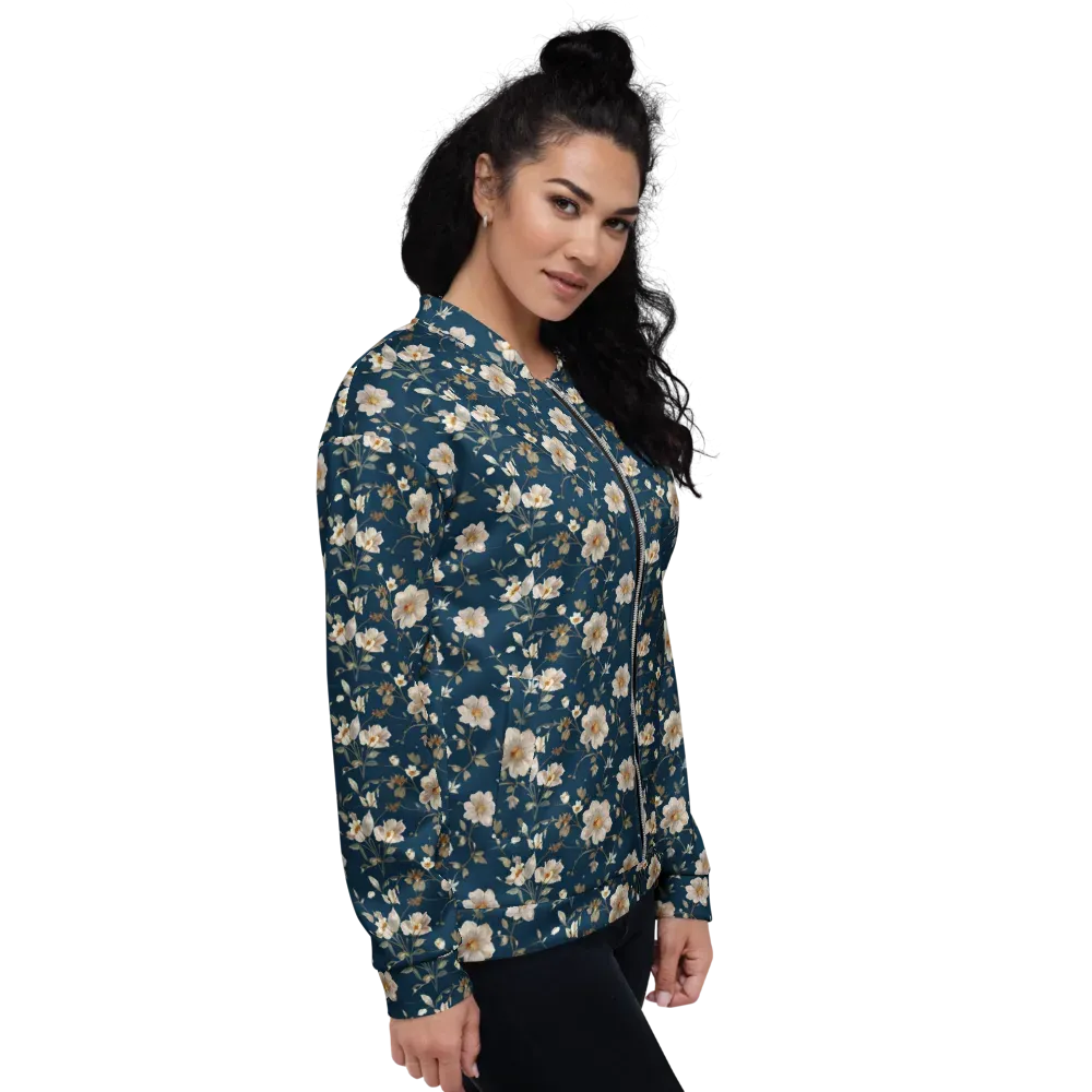 Navy Garden Reverie on Bomber Jacket — Right