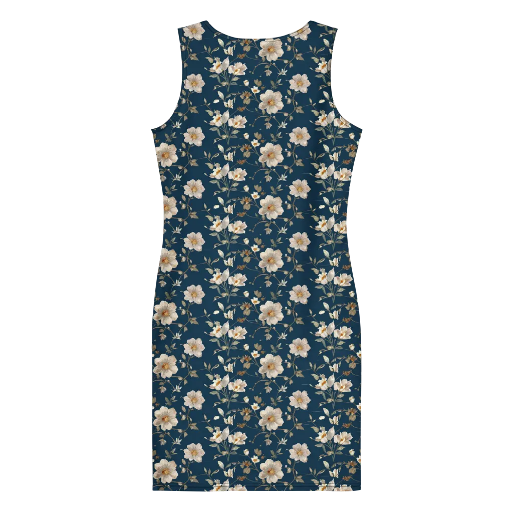 Navy Garden Reverie on Bodycon Dress — Back