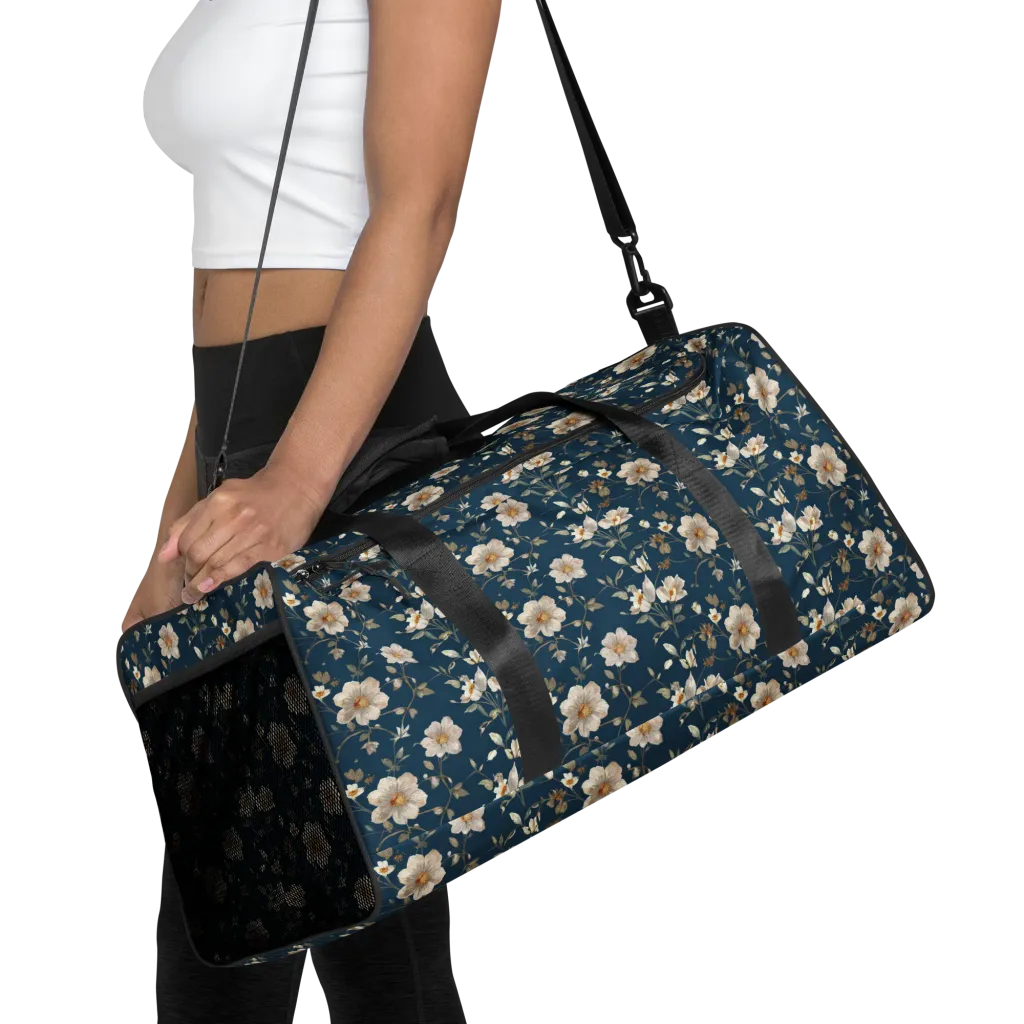 Navy Garden Reverie on Duffle Bag — Front