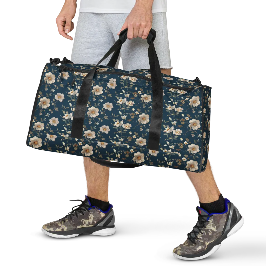 Navy Garden Reverie on Duffle Bag — Front