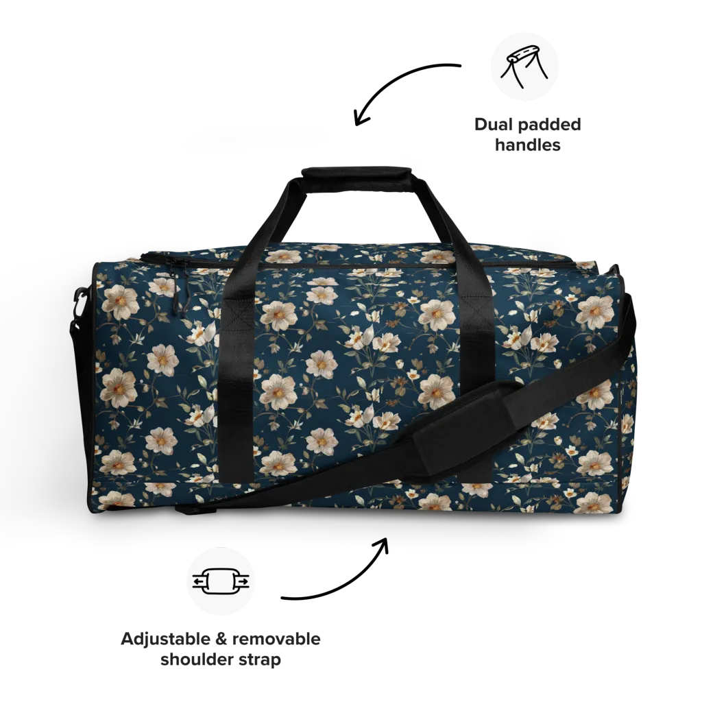 Navy Garden Reverie on Duffle Bag — Front