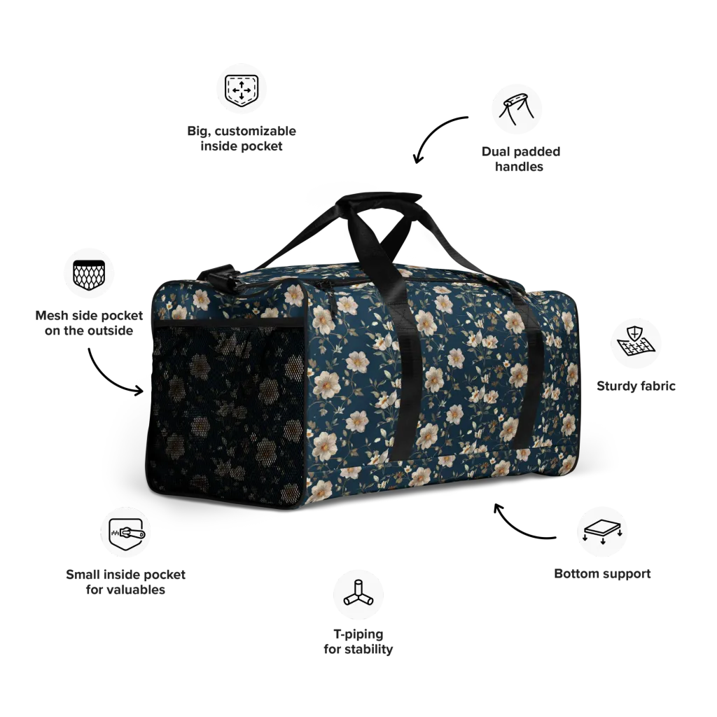 Navy Garden Reverie on Duffle Bag — Right Front