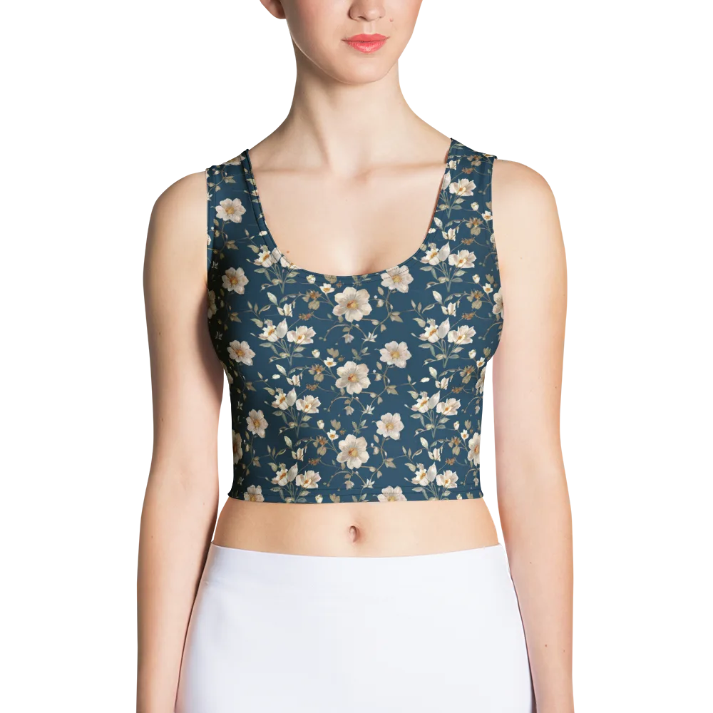 Navy Garden Reverie on Crop Top — Front