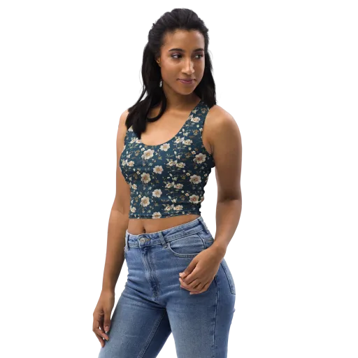 Navy Garden Reverie on a Crop Top