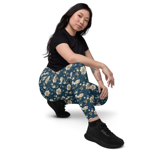 Navy Garden Reverie on a Leggings with Pockets