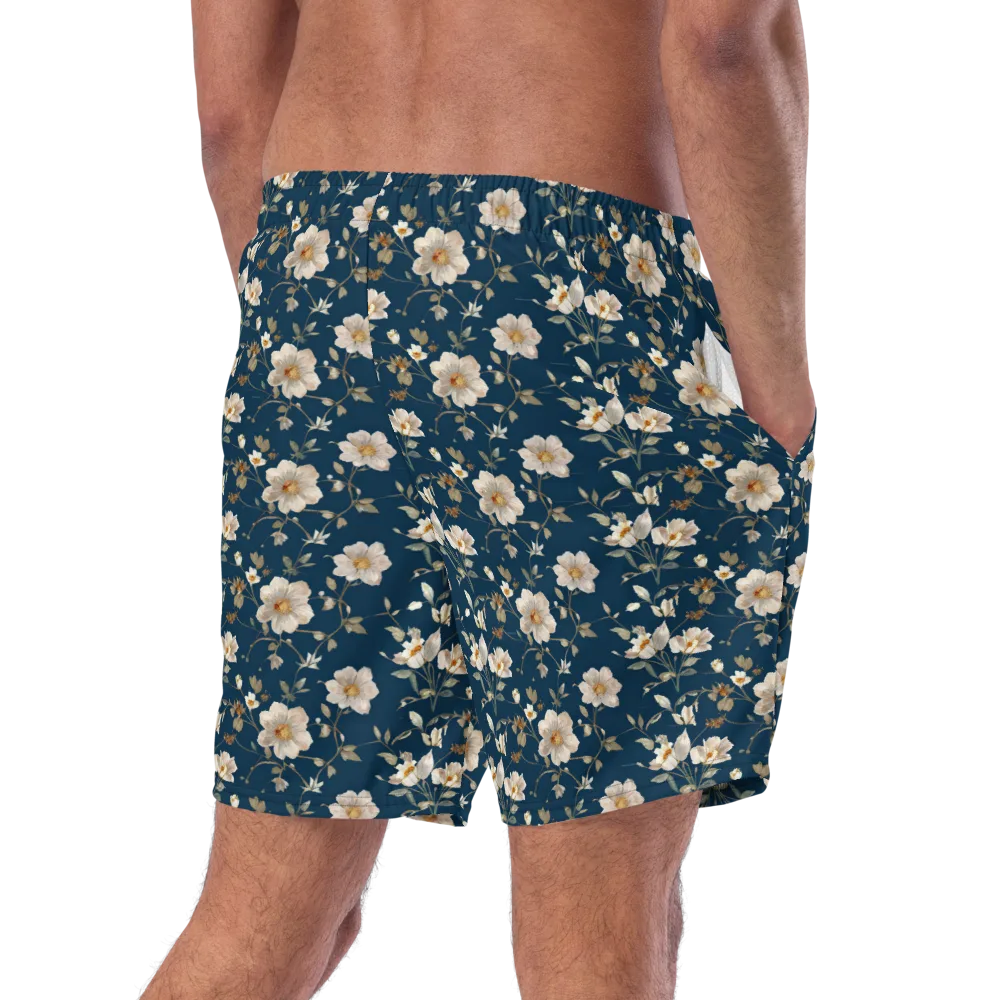 Navy Garden Reverie on Swim Trunks — Right Back