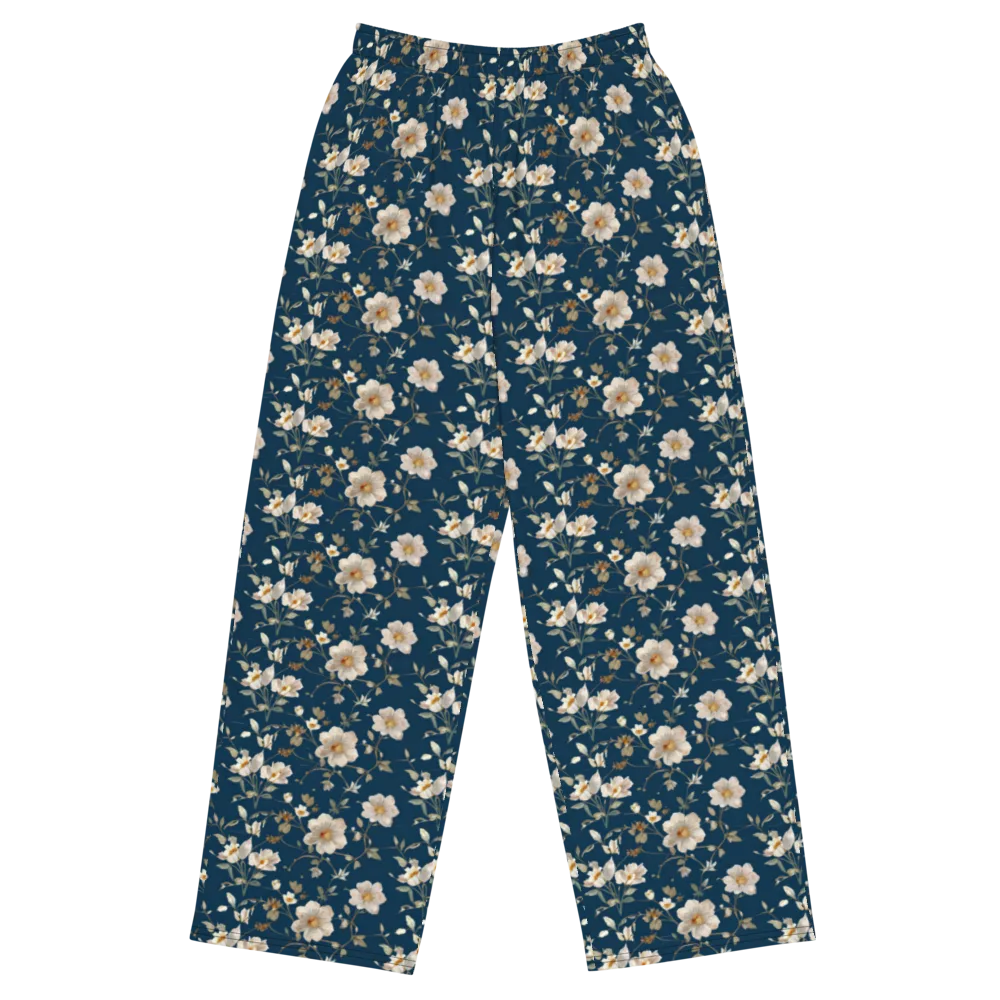 Navy Garden Reverie on Wide-Leg Pants — Front