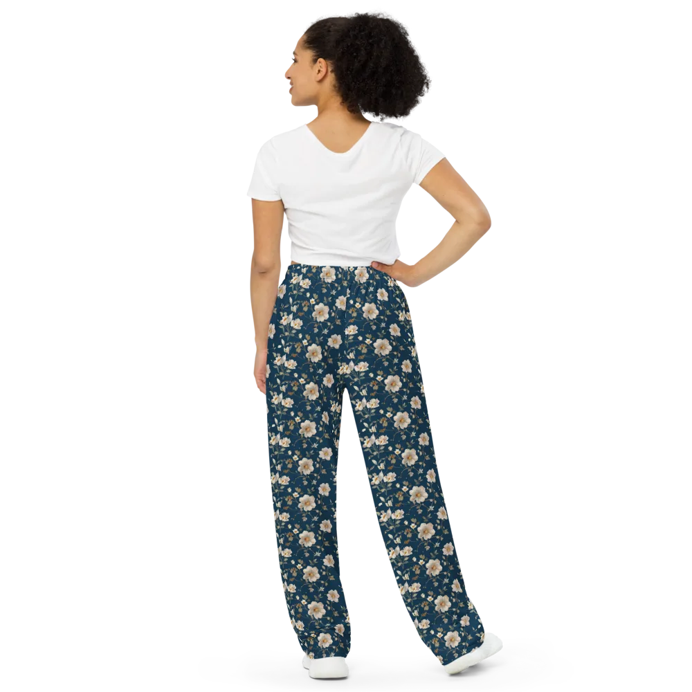 Navy Garden Reverie on Wide-Leg Pants — Back