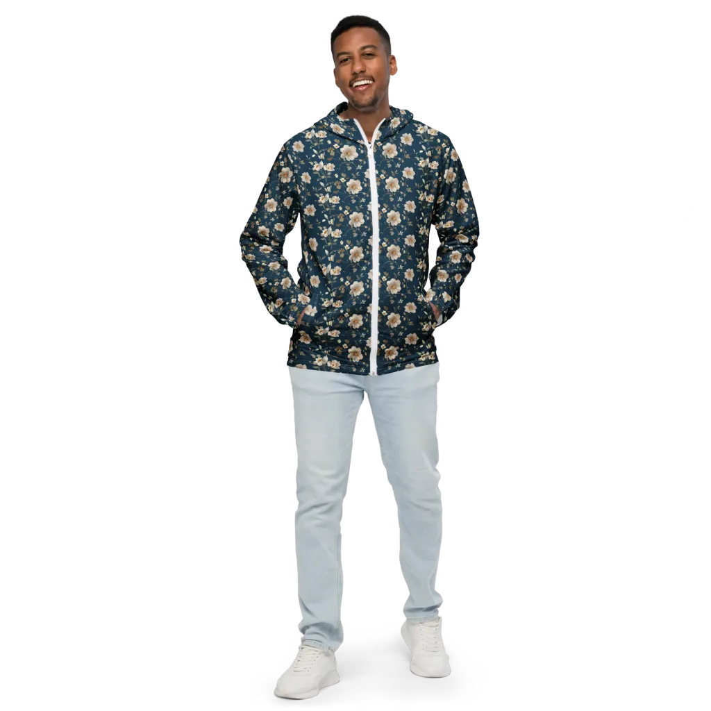 Navy Garden Reverie on Men's Windbreaker — Front