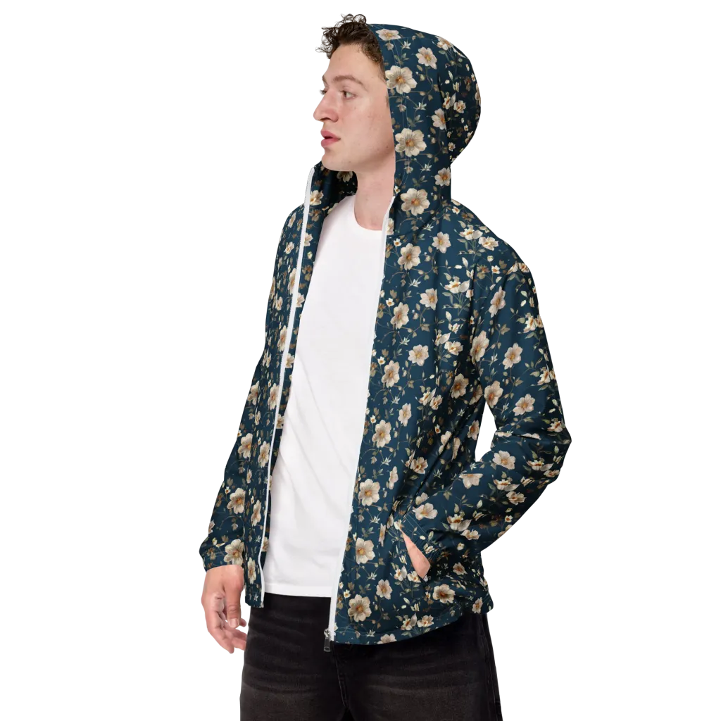 Navy Garden Reverie on Men's Windbreaker — Left Front
