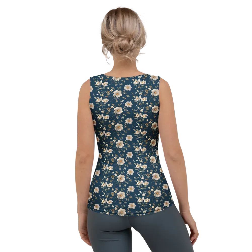 Navy Garden Reverie on Women's Tank Top — Back