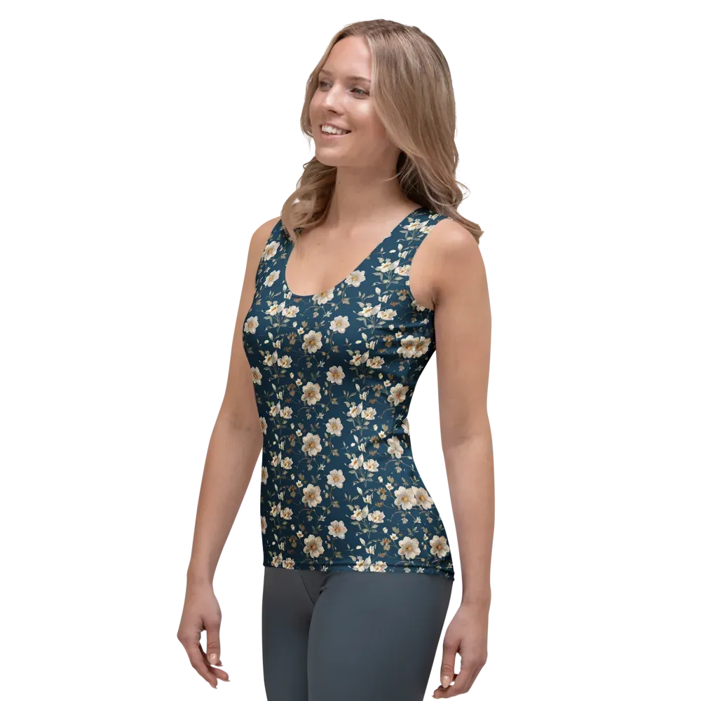 Navy Garden Reverie on Women's Tank Top — Left Front