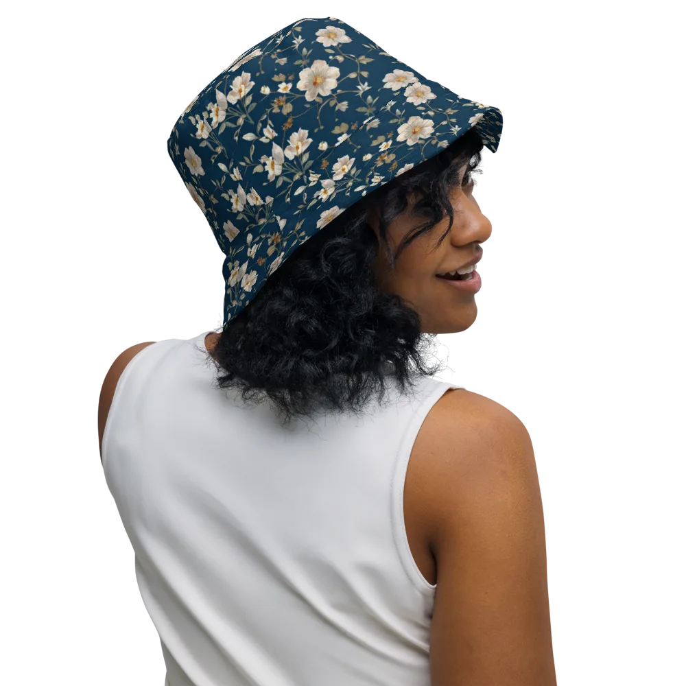 Navy Garden Reverie on Reversible Bucket Hat — Right Outside