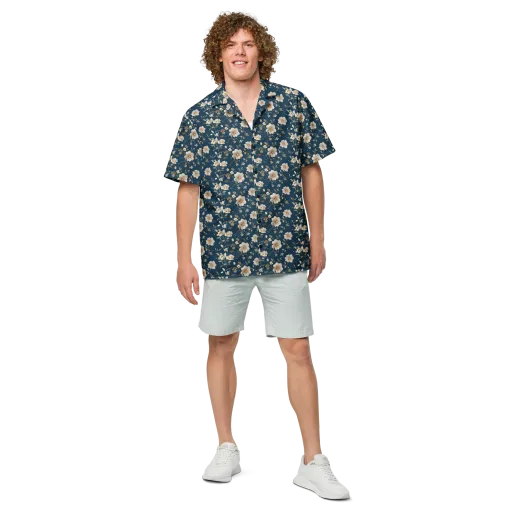 Navy Garden Reverie on a Button Shirt