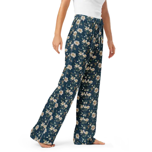 Navy Garden Reverie on a Women's Pajama Pants