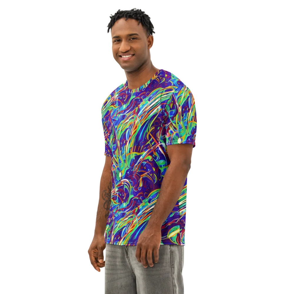 Limefire Currents on Men's Cotton Crew Neck T-Shirt — Left Front