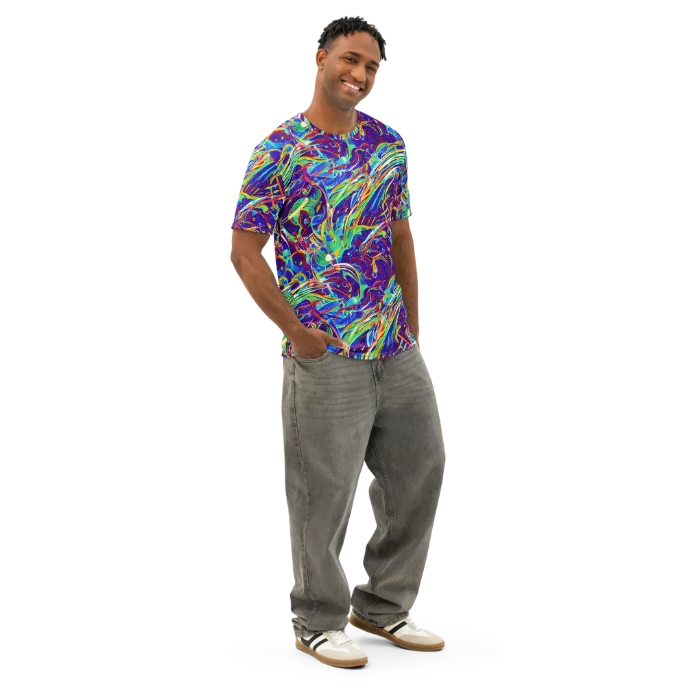 Limefire Currents on Men's Cotton Crew Neck T-Shirt — Right Front