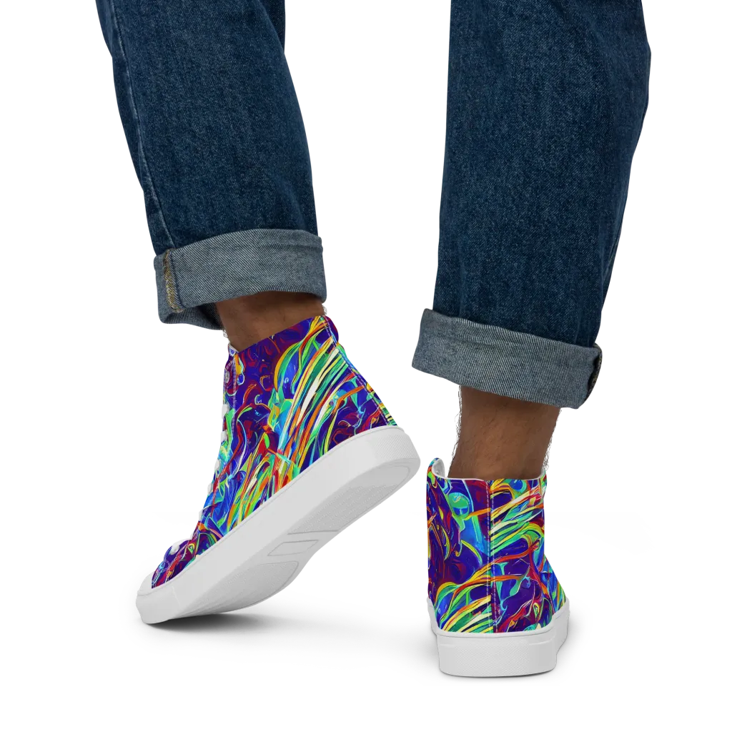 Limefire Currents on Men's High Top Canvas Shoes — Back