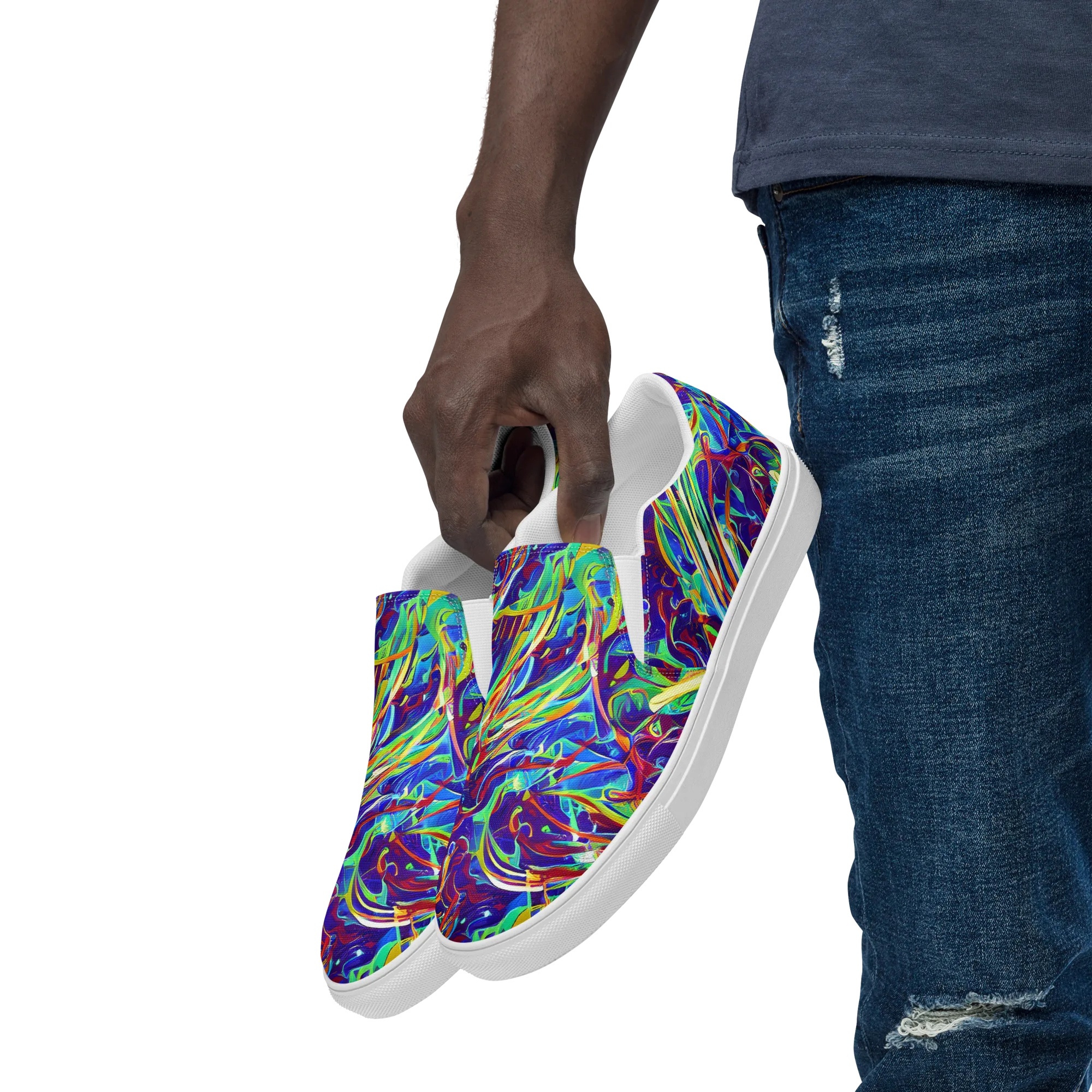 Limefire Currents on Men's Slip-On Canvas Shoes — Left Front