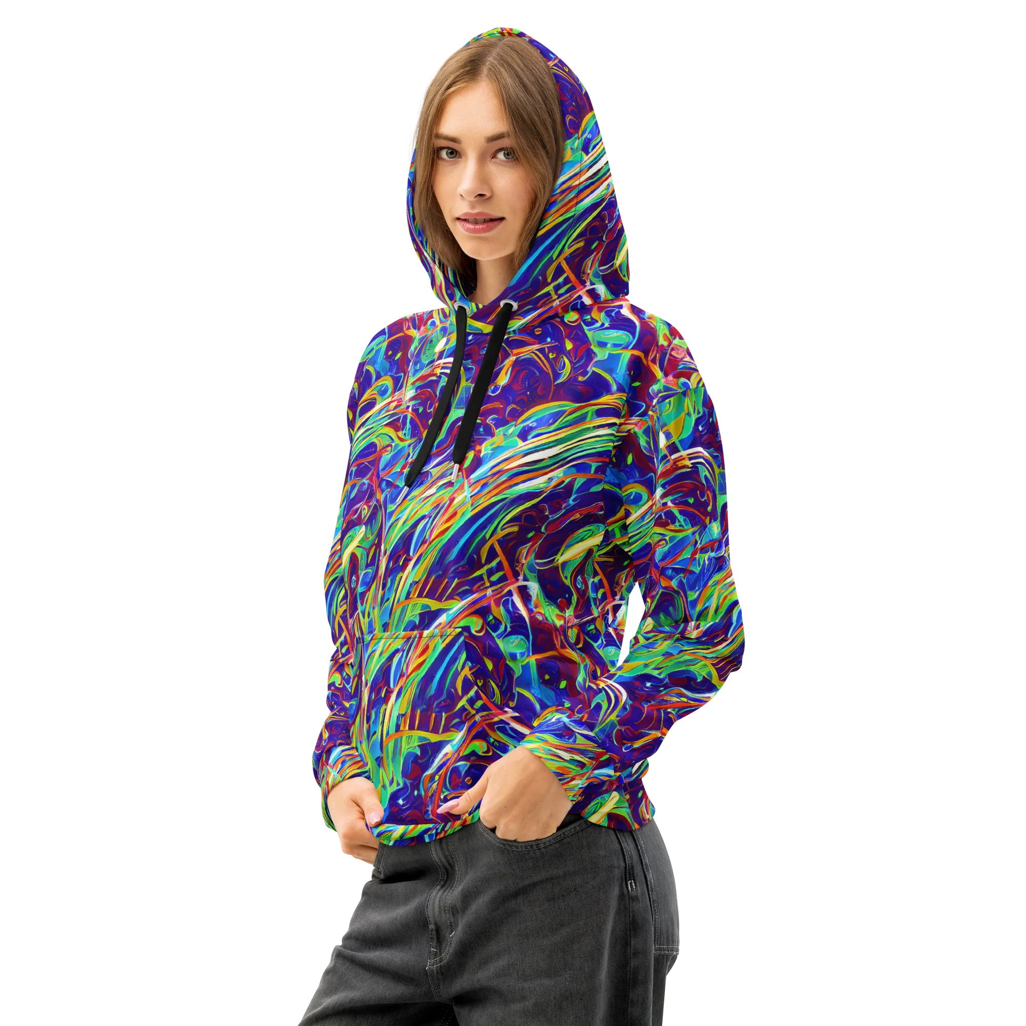 Limefire Currents on Cotton Hoodie — Left Front