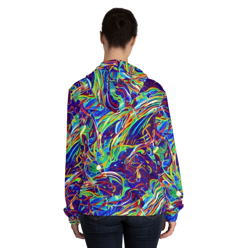 Limefire Currents on Women's Full-Zip Hoodie — Back On Person