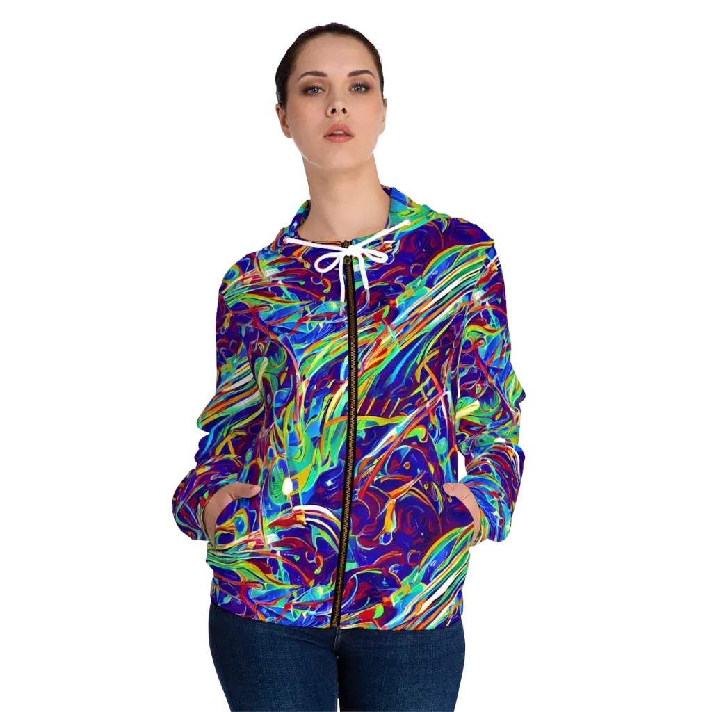Limefire Currents on Women's Full-Zip Hoodie — Front On Person