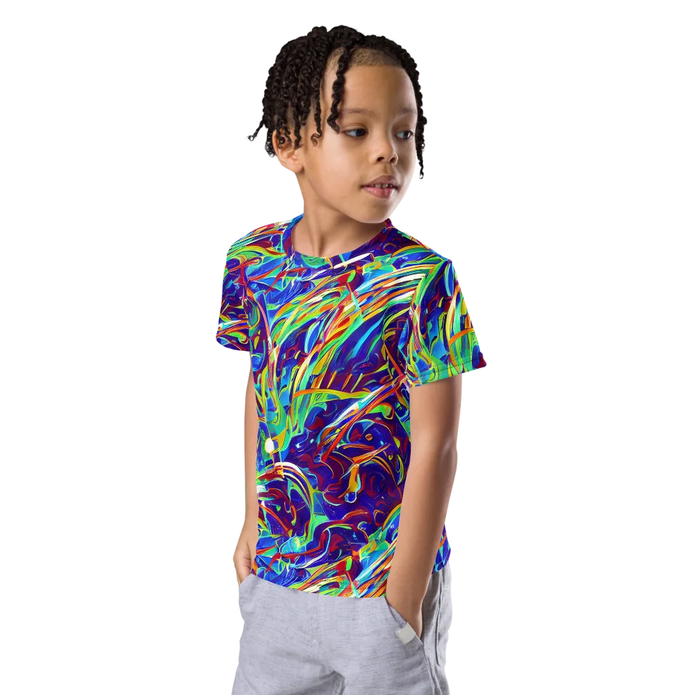 Limefire Currents on Kids Crew Neck T-Shirt — Left Front