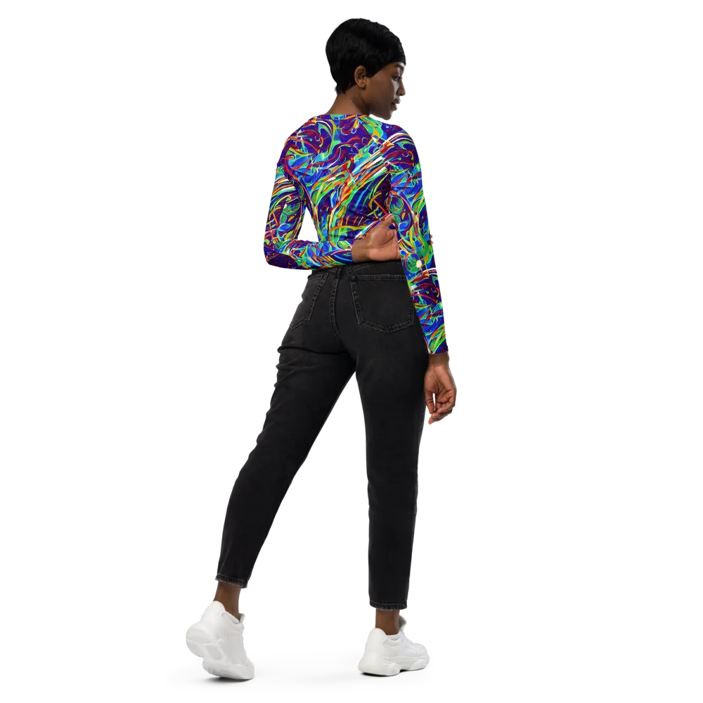 Limefire Currents on Long Sleeve Crop Top — Right Back