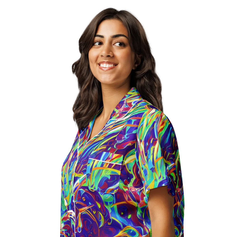 Limefire Currents on Women's Short Sleeve Pajama Top — Left Front